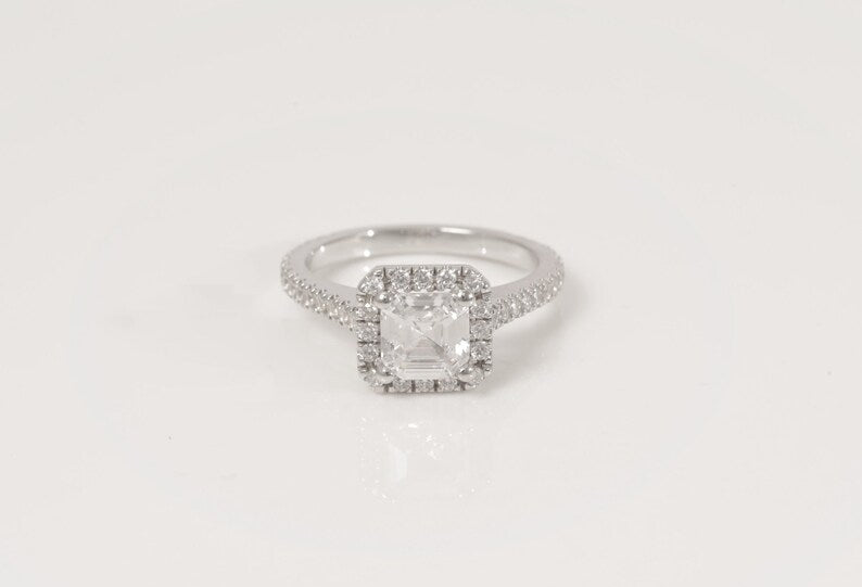 4 CT Assher Cut Diamond Engagement Ring, Diamond Halo Wedding Ring, Promise Ring for Women, Anniversary Ring