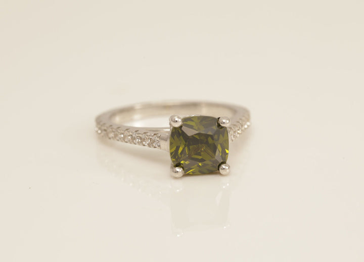 Cathedral Set Peridot Engagement Ring, August Birthstone Ring, Diamond Solitaire Wedding Ring, Anniversary Ring for Her