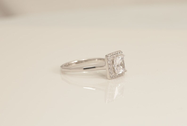 Princess Cut Diamond Engagement Ring, Vintage Diamond Wedding Band, Anniversary Ring, Bridal Promise Ring