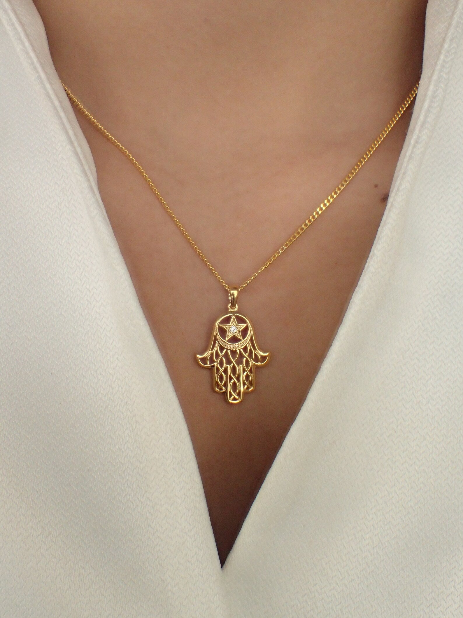 Hamsa Hand Necklace / Hand of Fatima / Protection Necklace / Good Luck Necklace / Hamsa Charm Gift for Her