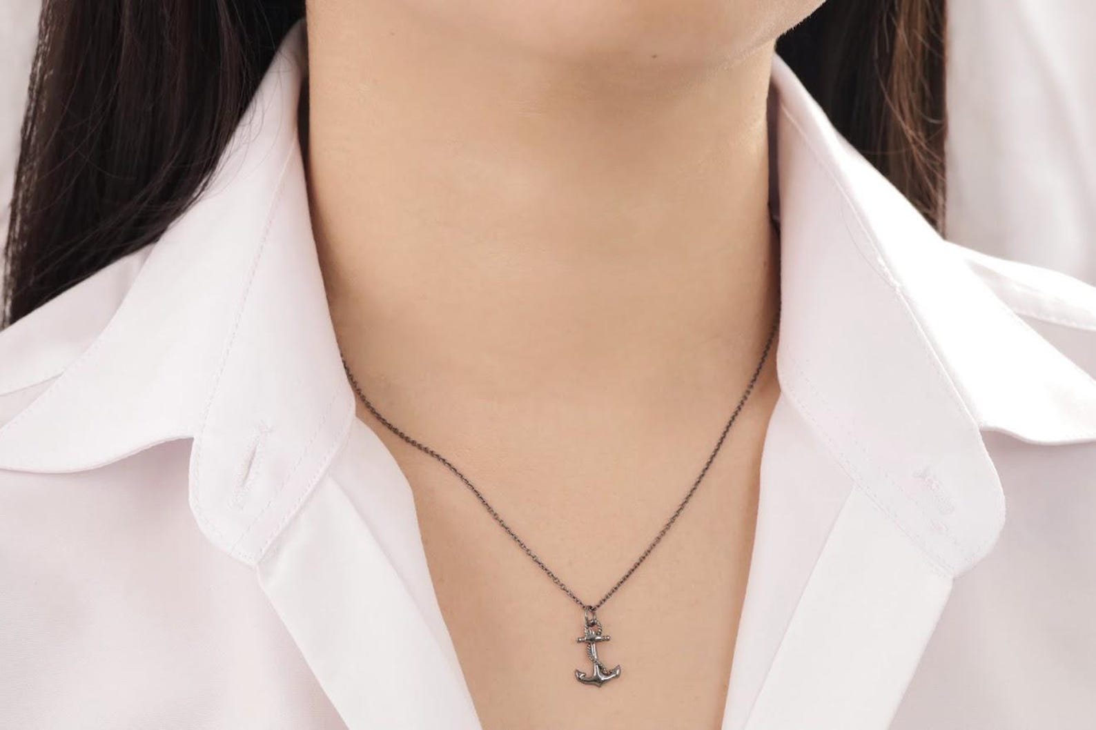 Black Plating Anchor Necklace, Anchor Charm Pendant, Gift for Best Friend, Nautical Necklace, Beach Jewelry, Gift For Him