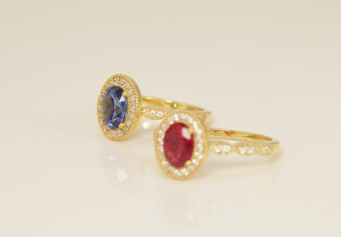 Diamond Halo Blue Sapphire Engagement Ring, September Birthstone Ring, Oval Shape Blue Sapphire Wedding Ring, Anniversary Ring