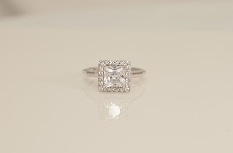 Princess Cut Diamond Engagement Ring, Vintage Diamond Wedding Band, Anniversary Ring, Bridal Promise Ring