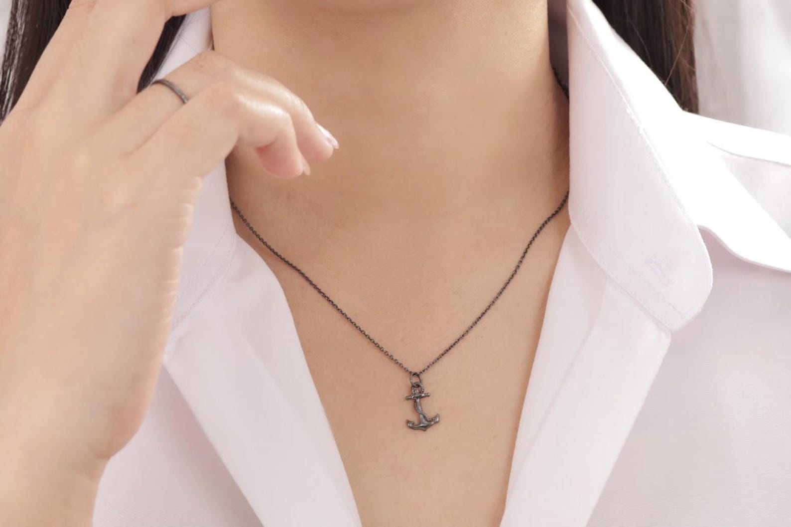 Black Plating Anchor Necklace, Anchor Charm Pendant, Gift for Best Friend, Nautical Necklace, Beach Jewelry, Gift For Him