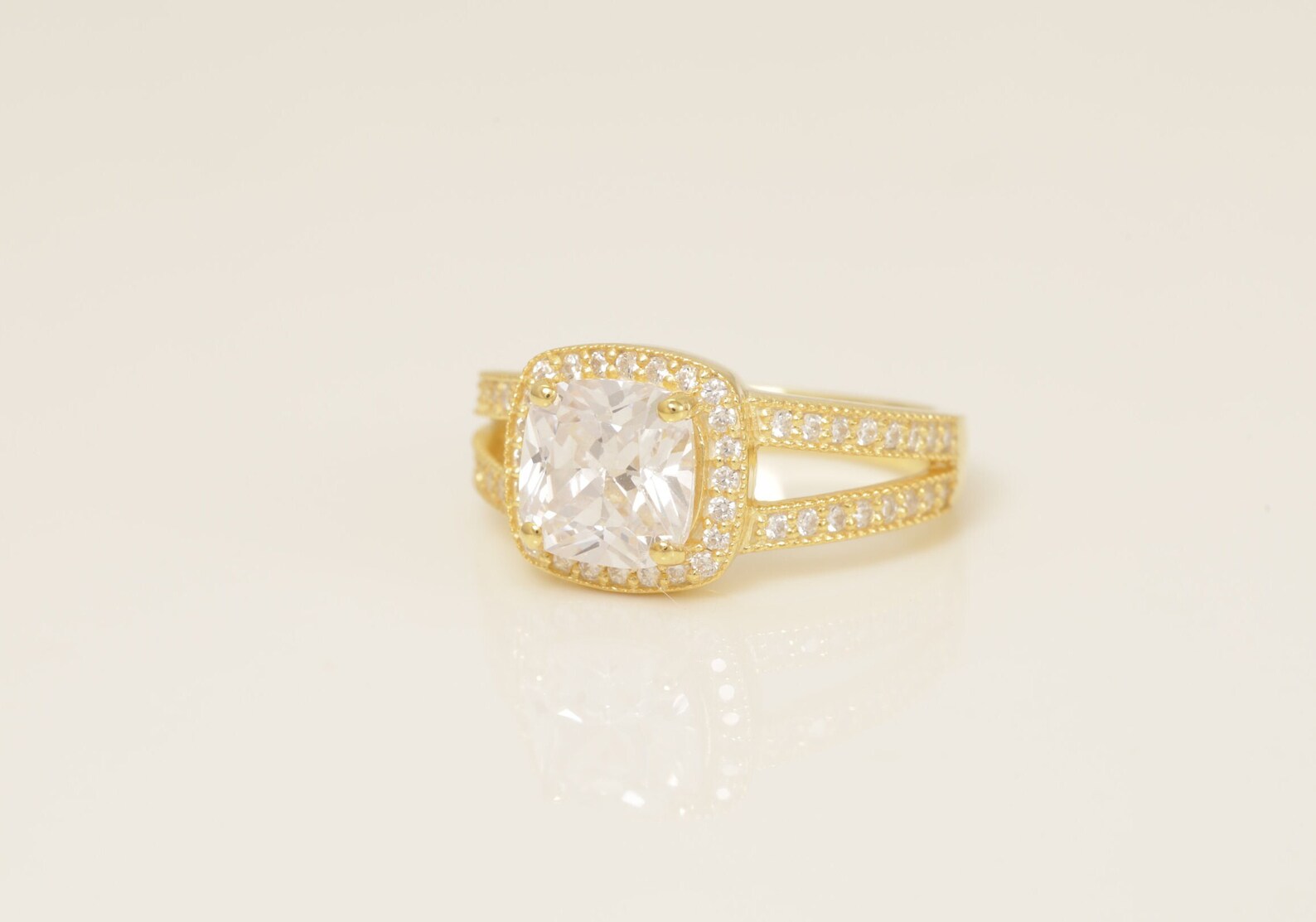 2.0 CT Split Shank Diamond Engagement Ring, Cushion Cut Wedding Ring, Diamond Halo Engagement Ring, Anniversary Ring