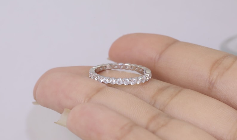 2.0mm Fishtail Diamond Eternity Ring, Fishtail Diamond Wedding Band, Full Eternity Diamond Stackable Ring Gift for Women