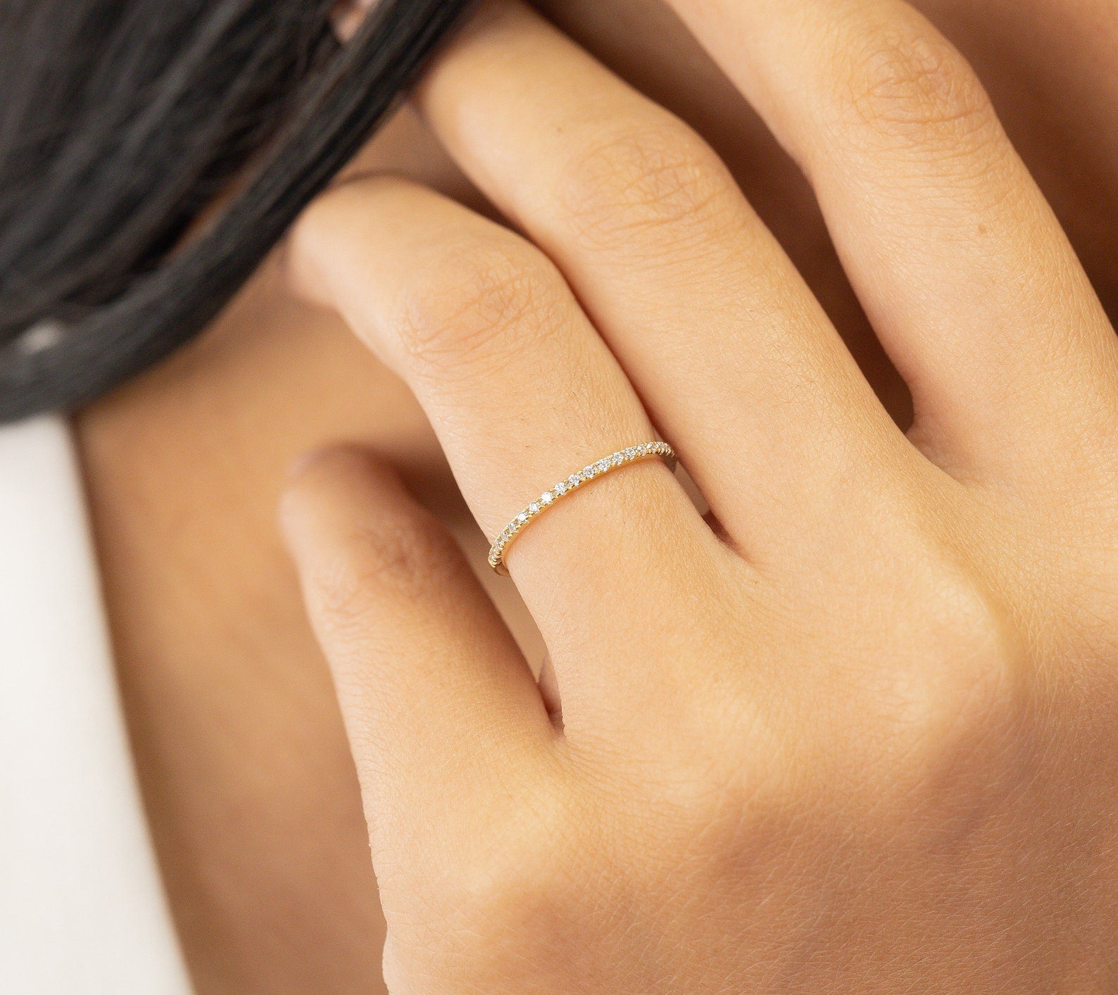 Micro Pave Eternity Moissanite Wedding Ring, 1.3 MM Half Eternity Band, Dainty Stackable Band, Dainty Matching Band, Anniversary Gift