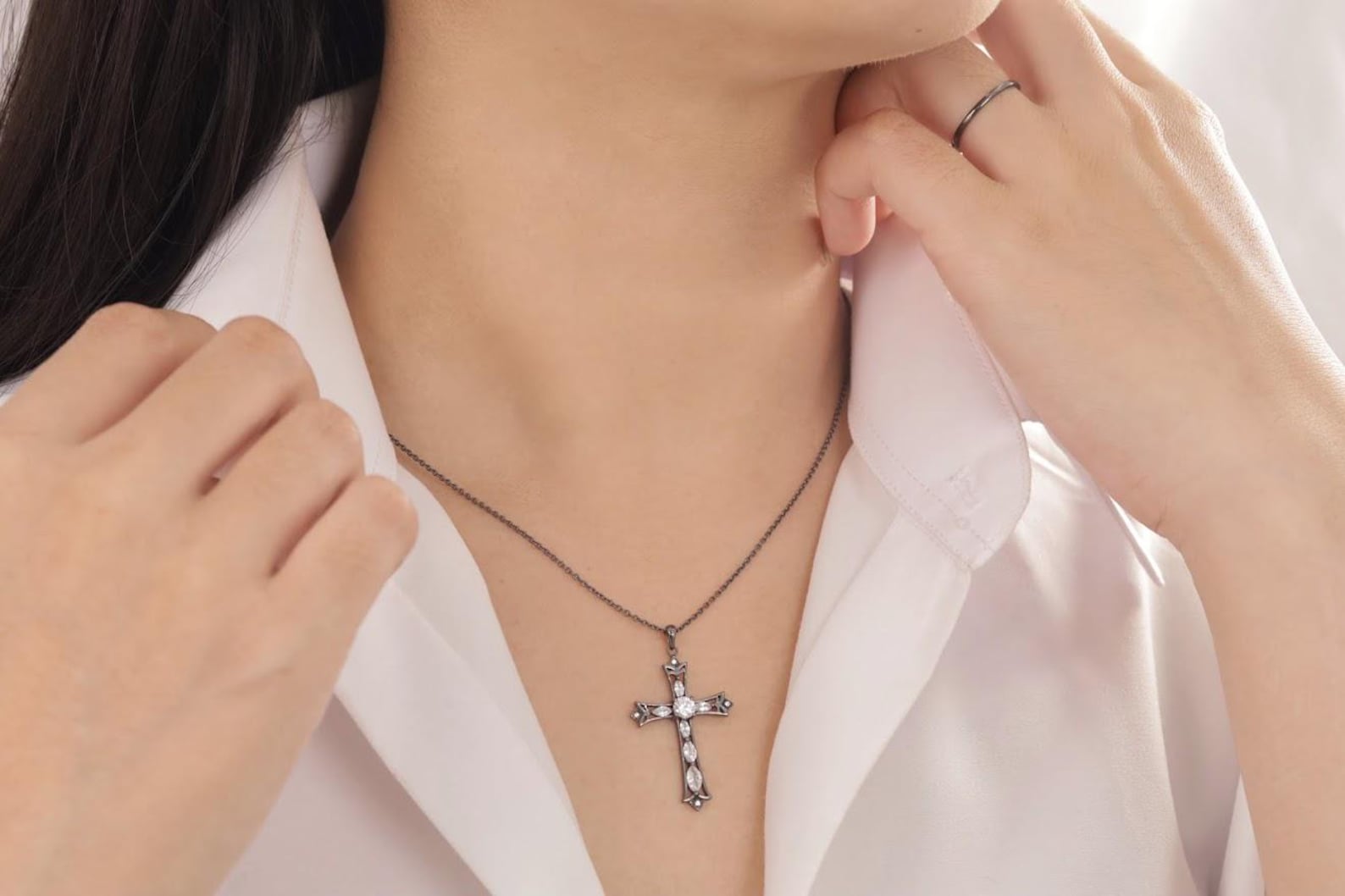 Diamond Cross Necklace, Christian Faith Necklace for Women, Cross Pendant Necklace, Religious Necklace, Baptism Gift, Protection Necklace