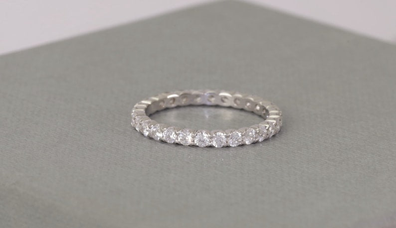 2.0mm Fishtail Diamond Eternity Ring, Fishtail Diamond Wedding Band, Full Eternity Diamond Stackable Ring Gift for Women