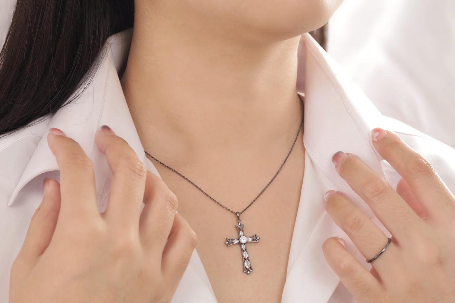 Diamond Cross Necklace, Christian Faith Necklace for Women, Cross Pendant Necklace, Religious Necklace, Baptism Gift, Protection Necklace