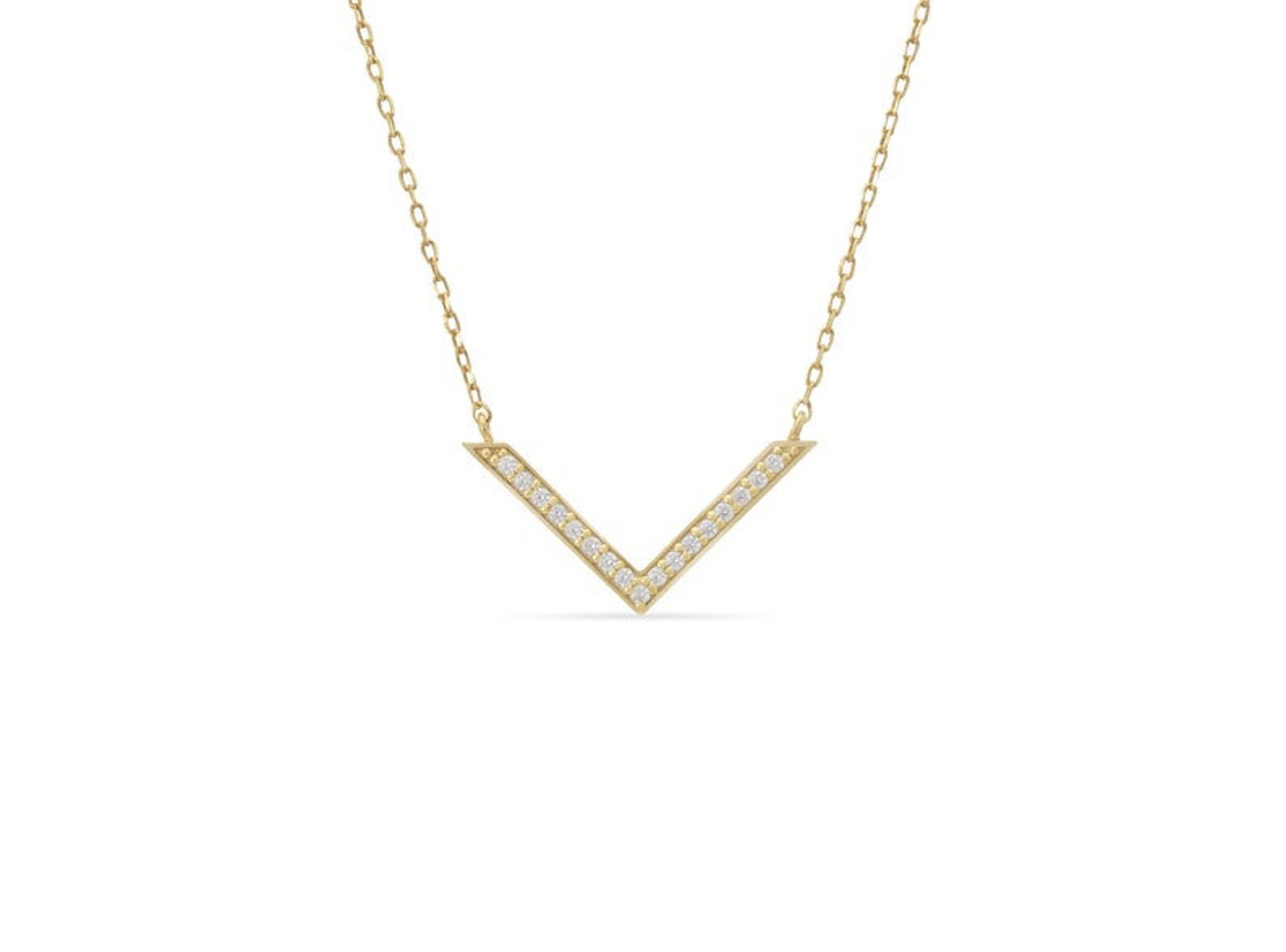 Diamond Chevron Necklace, V Shape Necklace, Geometric Chevron Bar Necklace, Minimalist Necklace Gift for Her