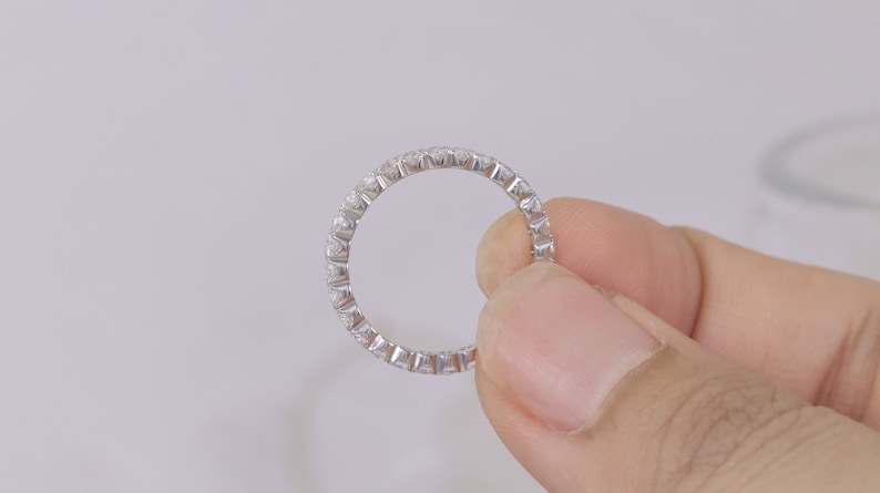 2.0mm Fishtail Diamond Eternity Ring, Fishtail Diamond Wedding Band, Full Eternity Diamond Stackable Ring Gift for Women