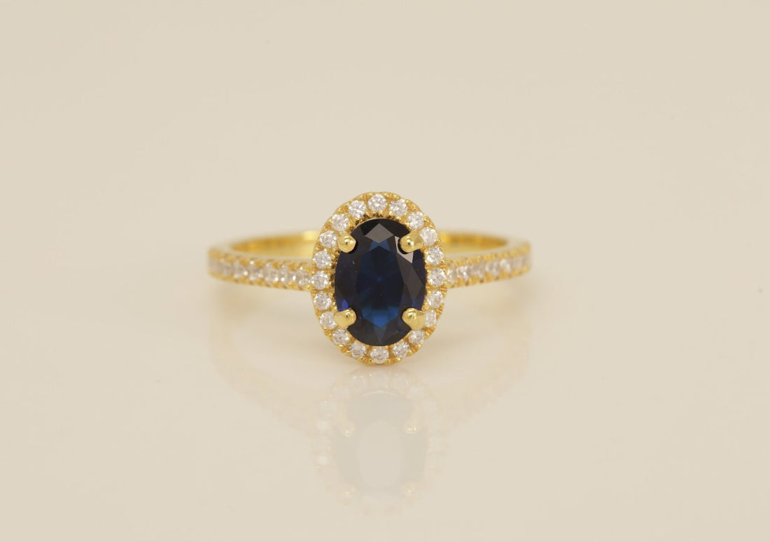Diamond Halo Blue Sapphire Engagement Ring, Vintage Style Blue Sapphire Ring, September Birthstone Ring, Bridal Promise Ring for Women