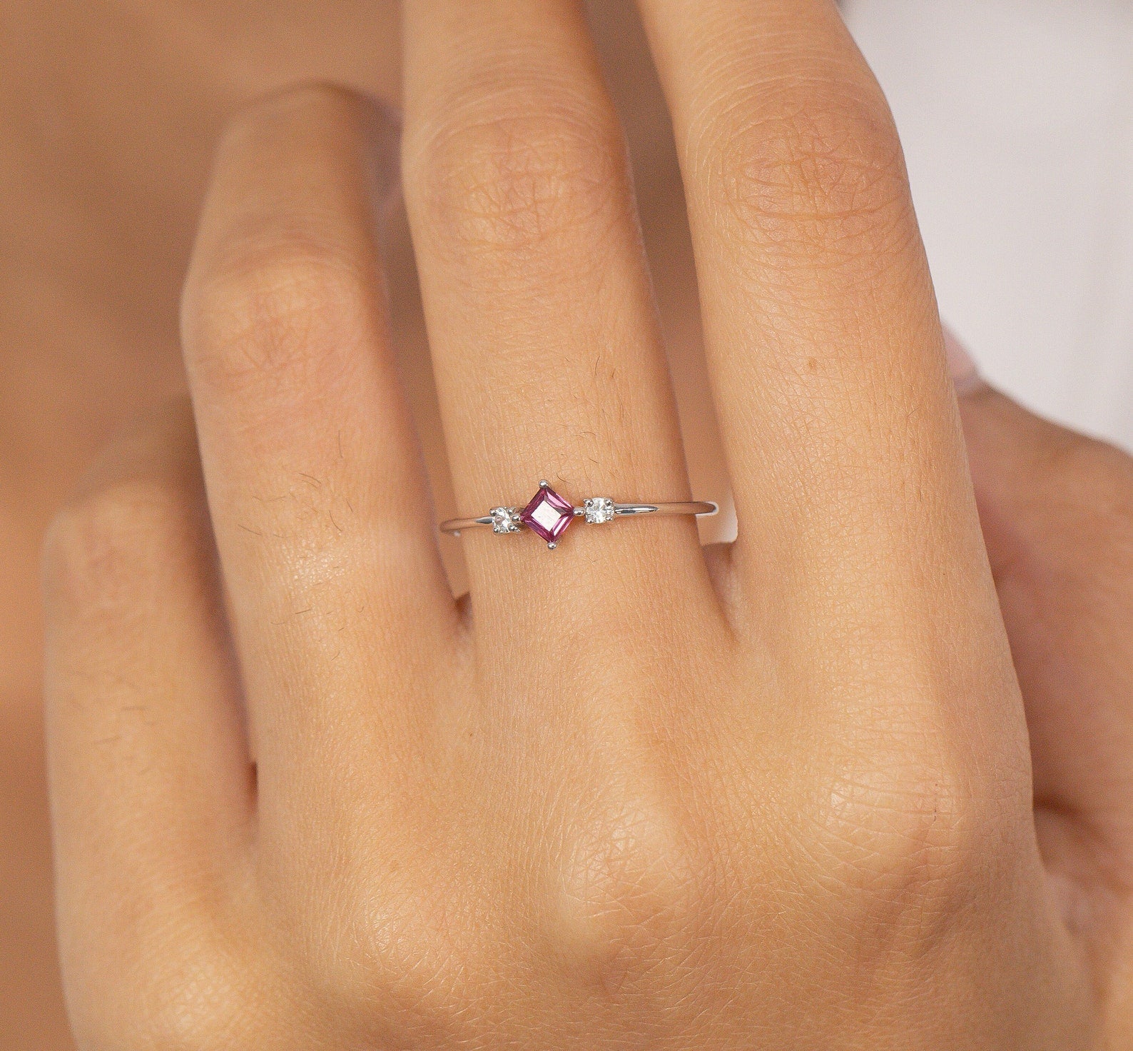 Princess Cut Ruby Engagement Ring, Vintage Wedding Ring, July Birthstone Ring, Anniversary Ring Gift for Her