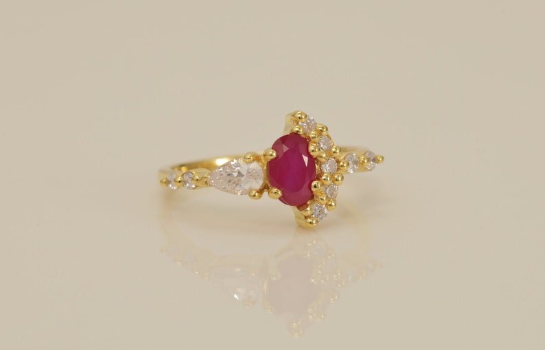Ruby Engagement Ring, Cluster Engagement Ring, July Birthstone Ring, Unique Ruby Cluster Ring, Promise Ring