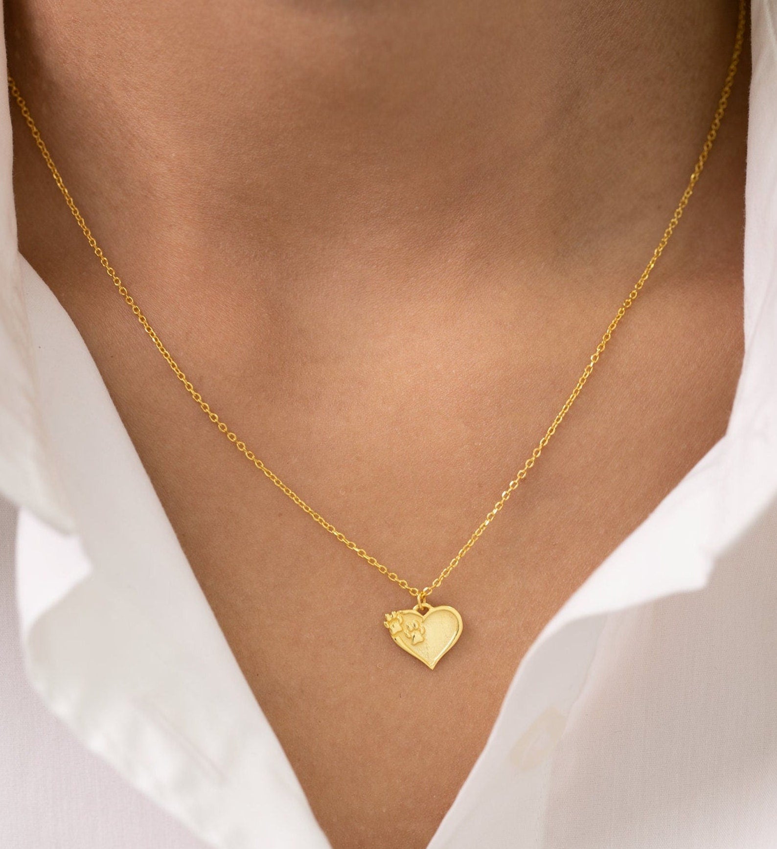 Paw Print Heart Necklace, Pet Memorial Necklace, Cat Lovers Gifts, Dog Lovers Gifts, Cat Paw Necklace