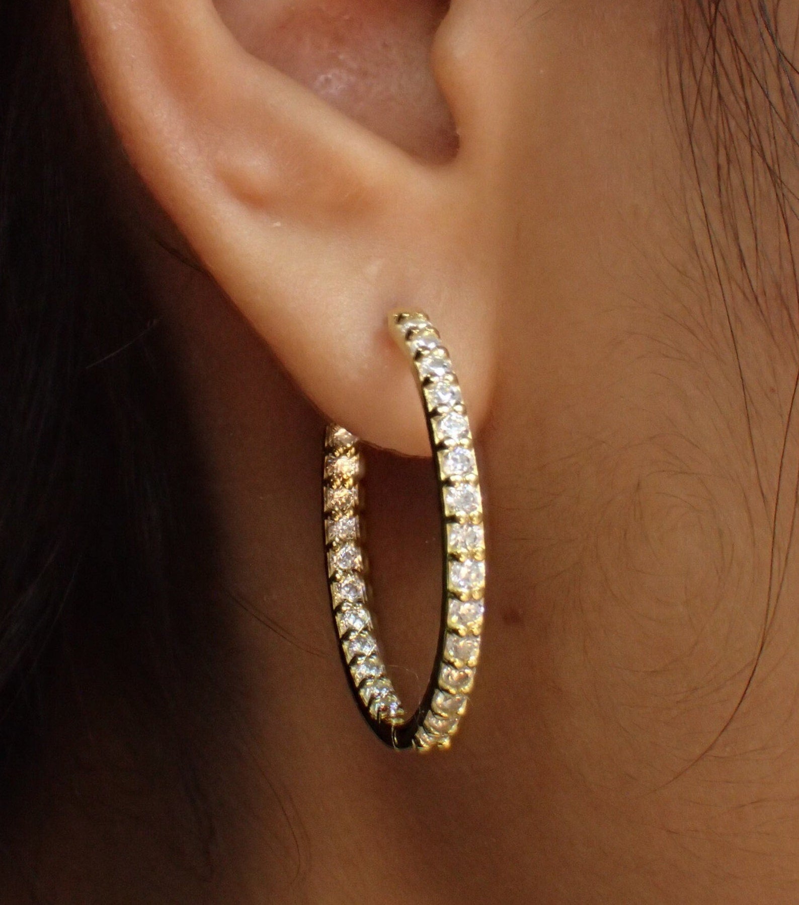 Moissanite Hoop Earrings / Huggie Hoops Earrings / Minimalist Hoop Earring Gift for Women, Delicate Wedding Earrings