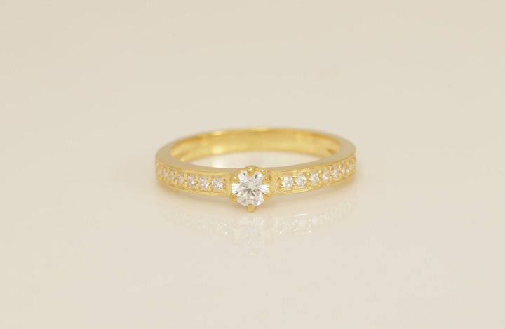 Six Prong Channel Set Engagement Ring, Half Eternity Diamond Engagement Ring, Bridal Promise Ring for Women, Anniversary Ring