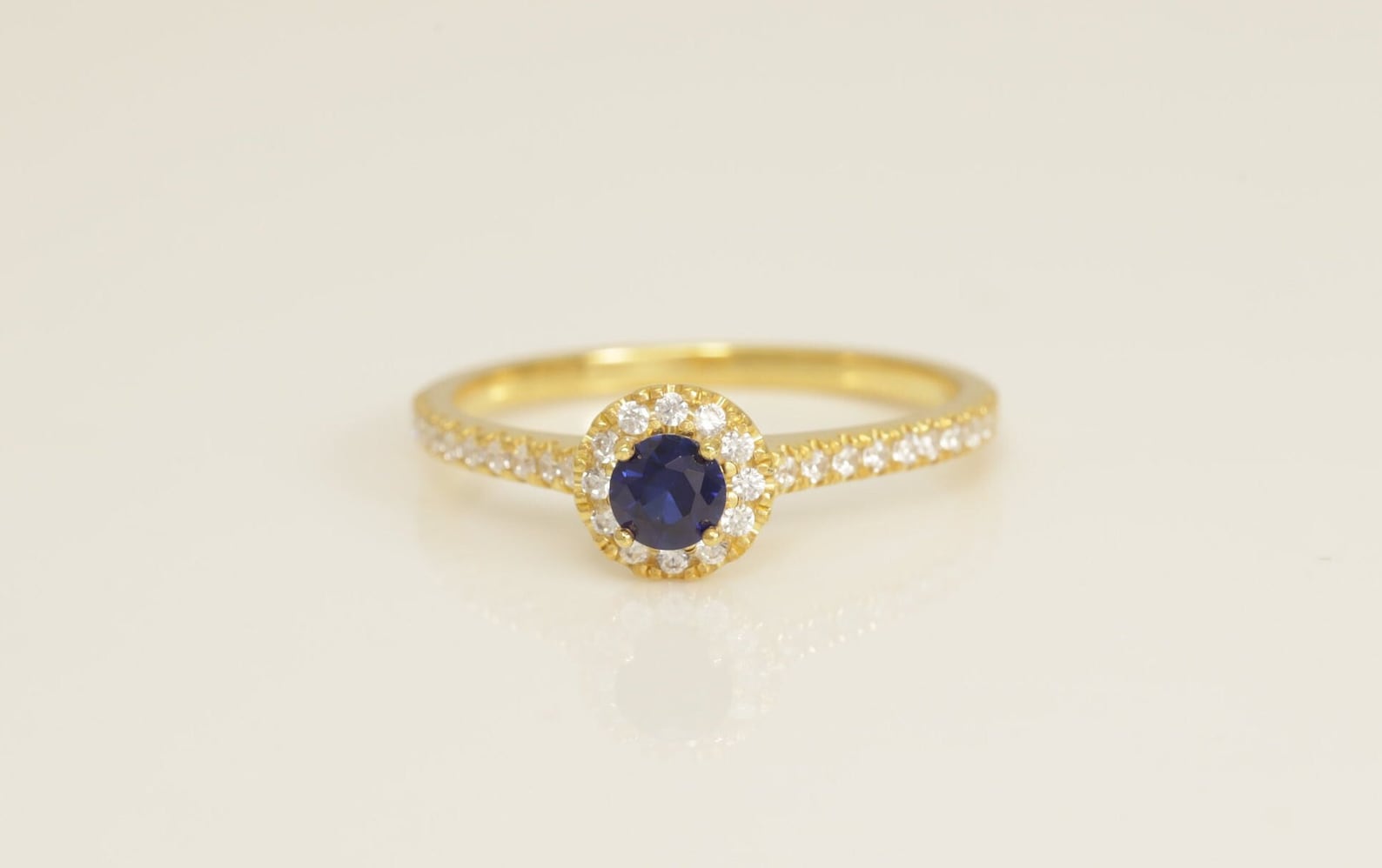 3.5mm Diamond Halo Blue Sapphire Engagement Ring, September Birthstone Ring, Sapphire Wedding Ring, Anniversary Ring