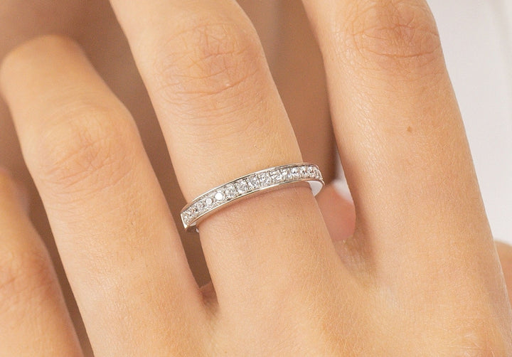 Channel Set Diamond Wedding Band, Half Eternity Stackable Ring, Diamond Wedding Ring, Anniversary Gifts