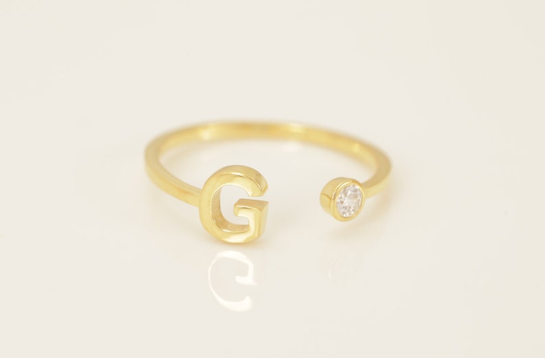 Personalized G Initial Rings, Open Cuff Ring, Dainty Initial Ring, Letter Name Ring, Gold Letter Ring, Stackable Letter Ring