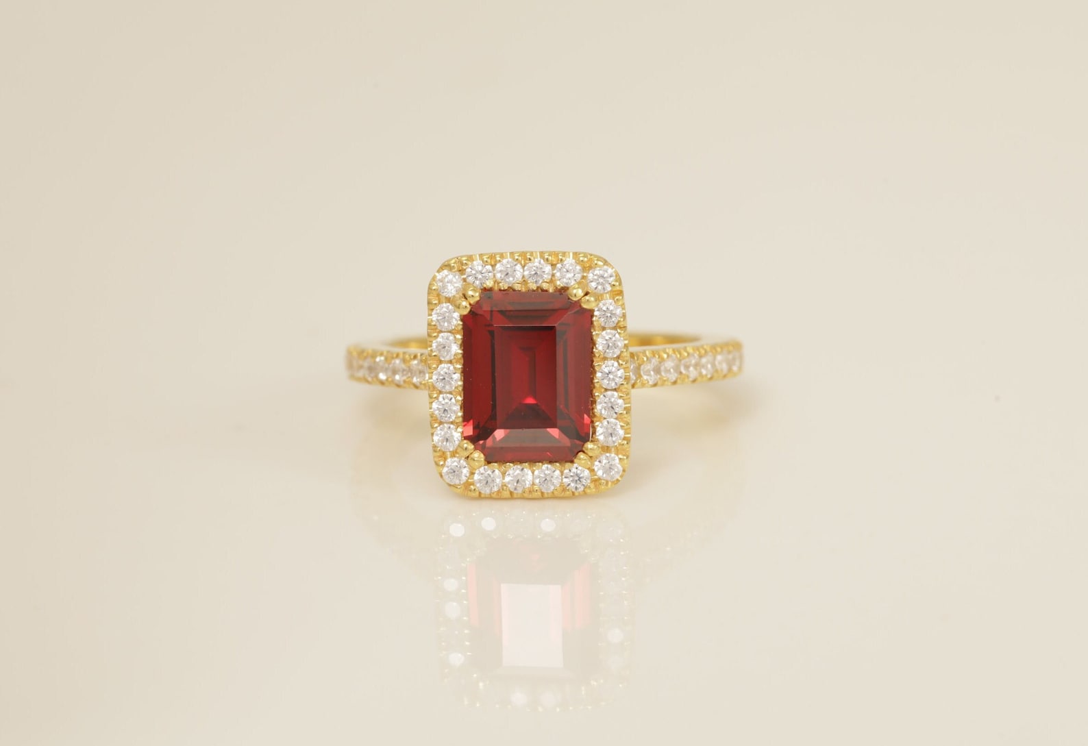 Diamond Halo Garnet Engagement Ring, January Birthstone Ring, Bridal Promise Ring, Anniversary Ring Gift for Her