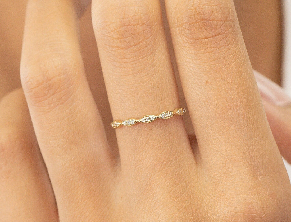 Marquise Shape Moissanite Wedding Ring, Half Eternity Moissanite Band, Vintage Art Deco Ring, Stacking Bridal Ring for Women