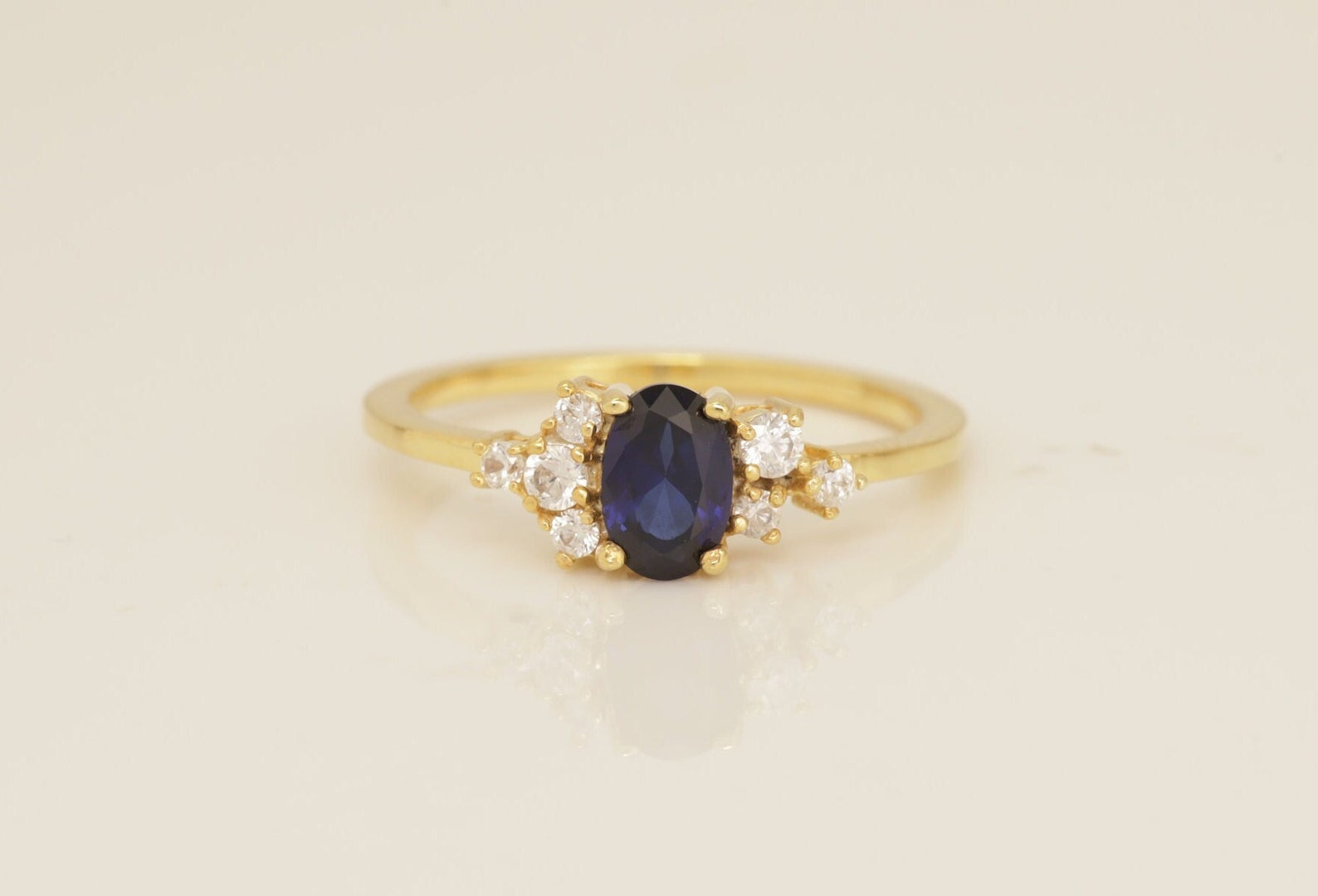 0.50 CT Blue Sapphire Engagement Ring, Cluster Diamond Wedding Ring, September Birthstone Gift, Bridal Promise Ring
