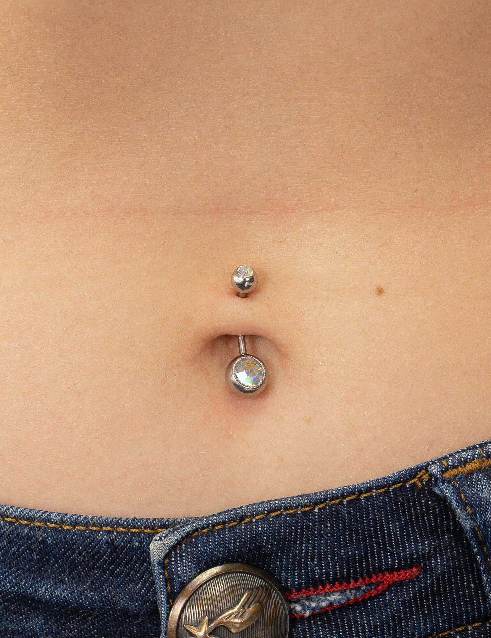 Bezel Set Simulated Diamonds Belly Ring, Sterling Silver Curved Barbell, Dainty Belly Ring, Belly Button Jewelry, Navel Piercing