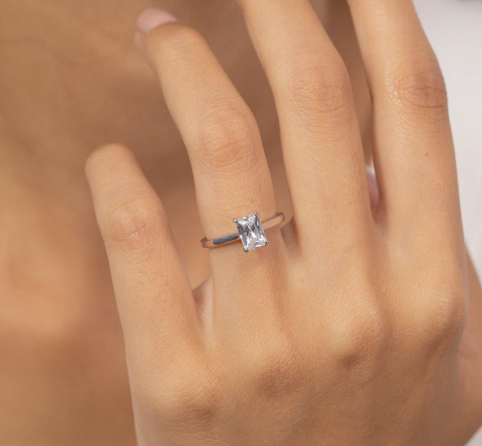 1 Ct Emerald Cut Diamond Engagement Ring, Vintage Anniversary Ring, Classic Ring Gift for Women, Promise Ring