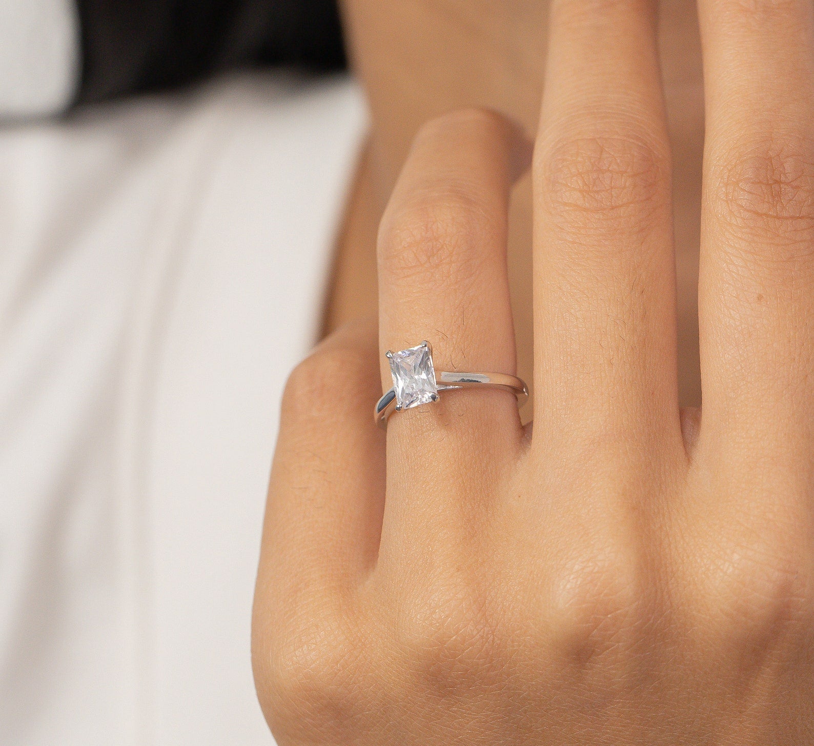 1 Ct Emerald Cut Diamond Engagement Ring, Vintage Anniversary Ring, Classic Ring Gift for Women, Promise Ring