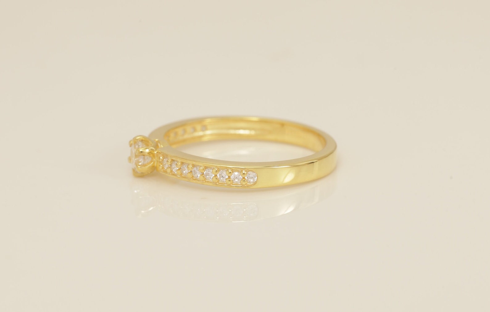 Six Prong Channel Set Engagement Ring, Half Eternity Diamond Engagement Ring, Bridal Promise Ring for Women, Anniversary Ring