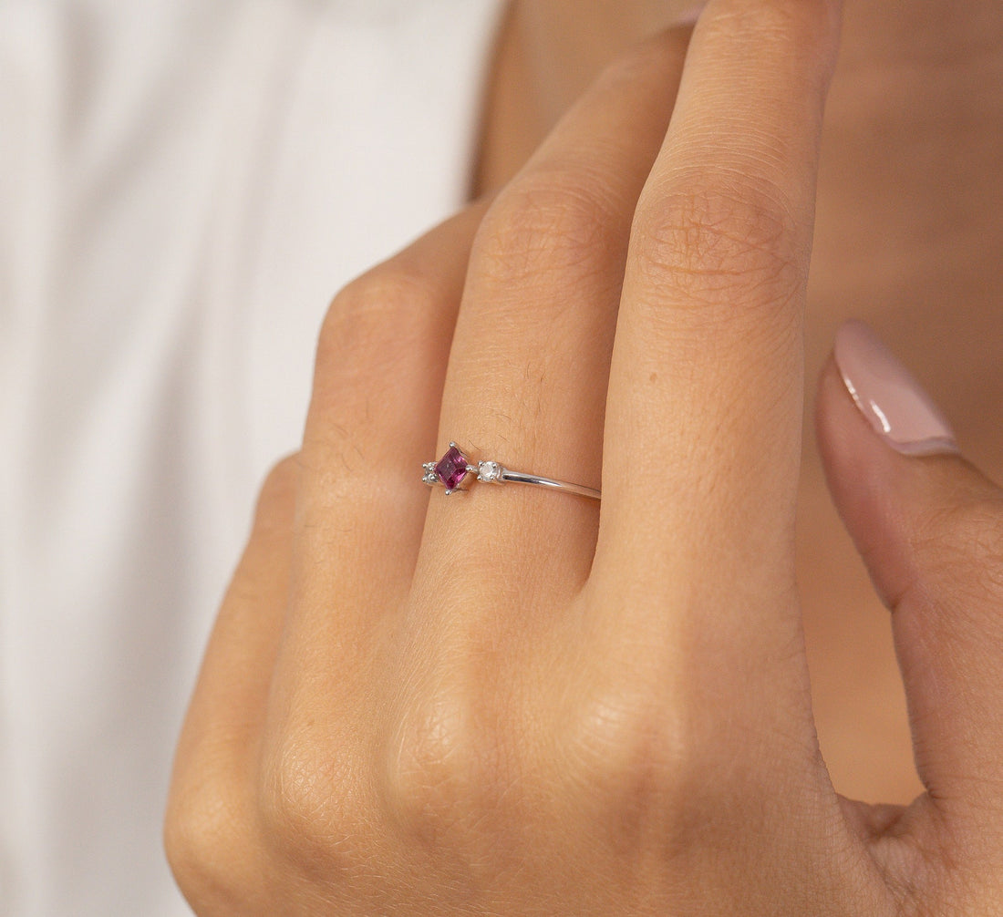 Princess Cut Ruby Engagement Ring, Vintage Wedding Ring, July Birthstone Ring, Anniversary Ring Gift for Her