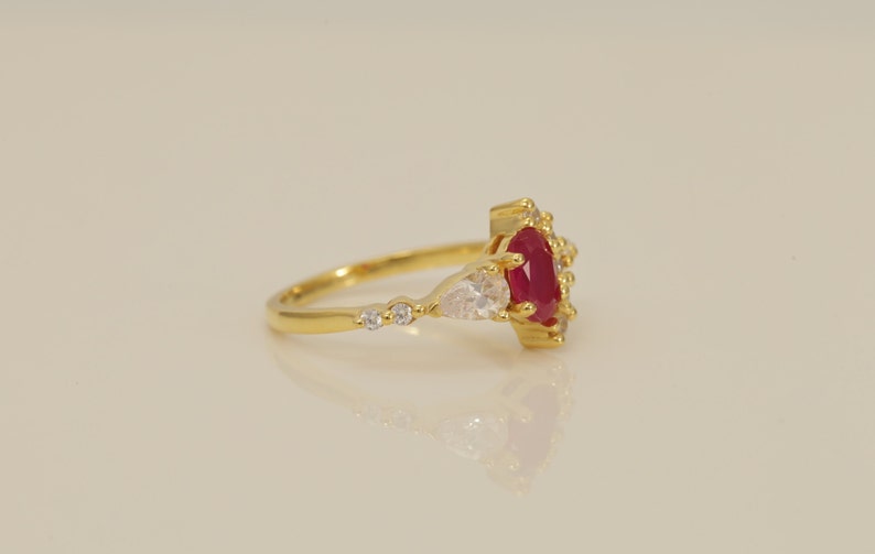 Ruby Engagement Ring, Cluster Engagement Ring, July Birthstone Ring, Unique Ruby Cluster Ring, Promise Ring