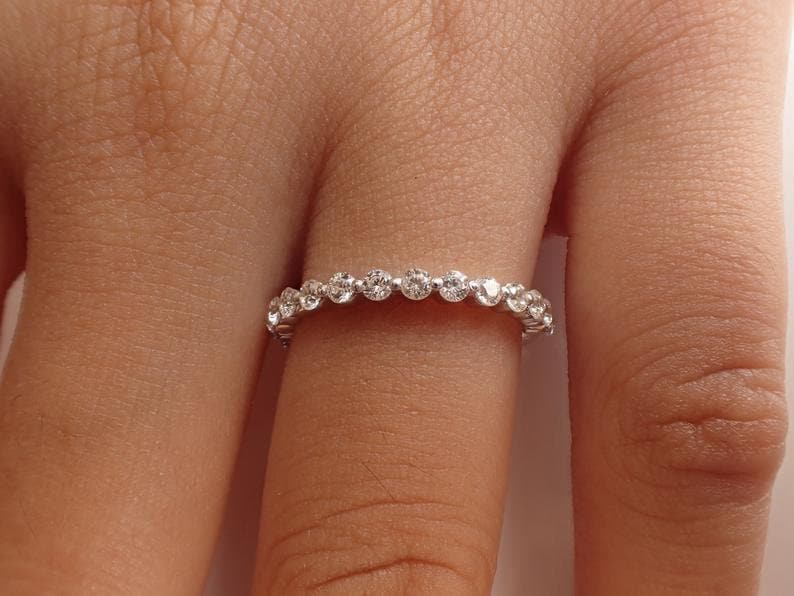 2.0 MM Single Prong Wedding Band / Floating Bubble Prong Stackable Band / Diamond Wedding Band