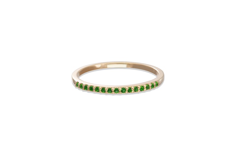 Micro Pave Emerald Wedding Band, Sterling Silver Dainty Stackable Band, May Birthstones, Stacking Ring