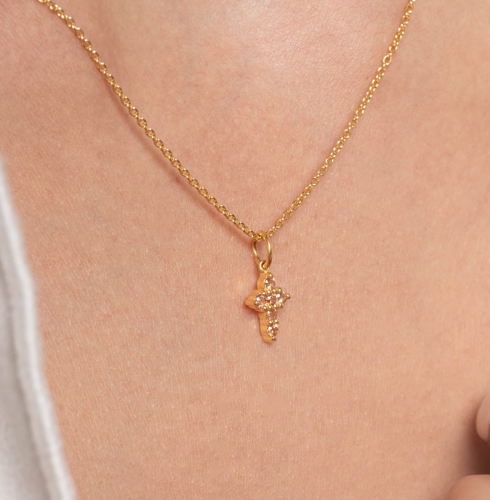 Citrine Necklace / Tiny Cross Pendant for Women / November Birthstone Necklace / Religious Necklace Gift