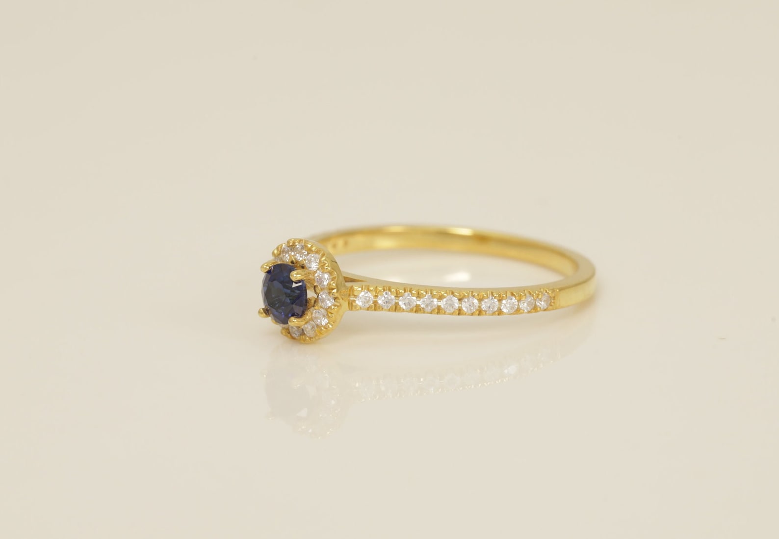 3.5mm Diamond Halo Blue Sapphire Engagement Ring, September Birthstone Ring, Sapphire Wedding Ring, Anniversary Ring