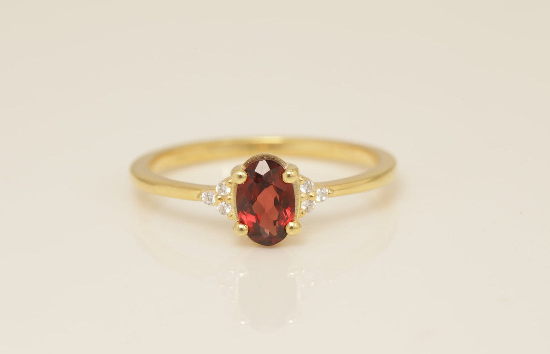 6x4mm Cluster Garnet Engagement Ring, Cluster Diamond Ring, Prong Set Oval Garnet Wedding Ring, January Birthstone Gift