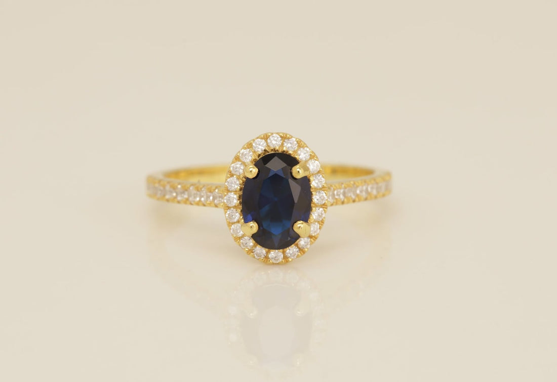 Diamond Halo Blue Sapphire Engagement Ring, Vintage Style Blue Sapphire Ring, September Birthstone Ring, Bridal Promise Ring for Women