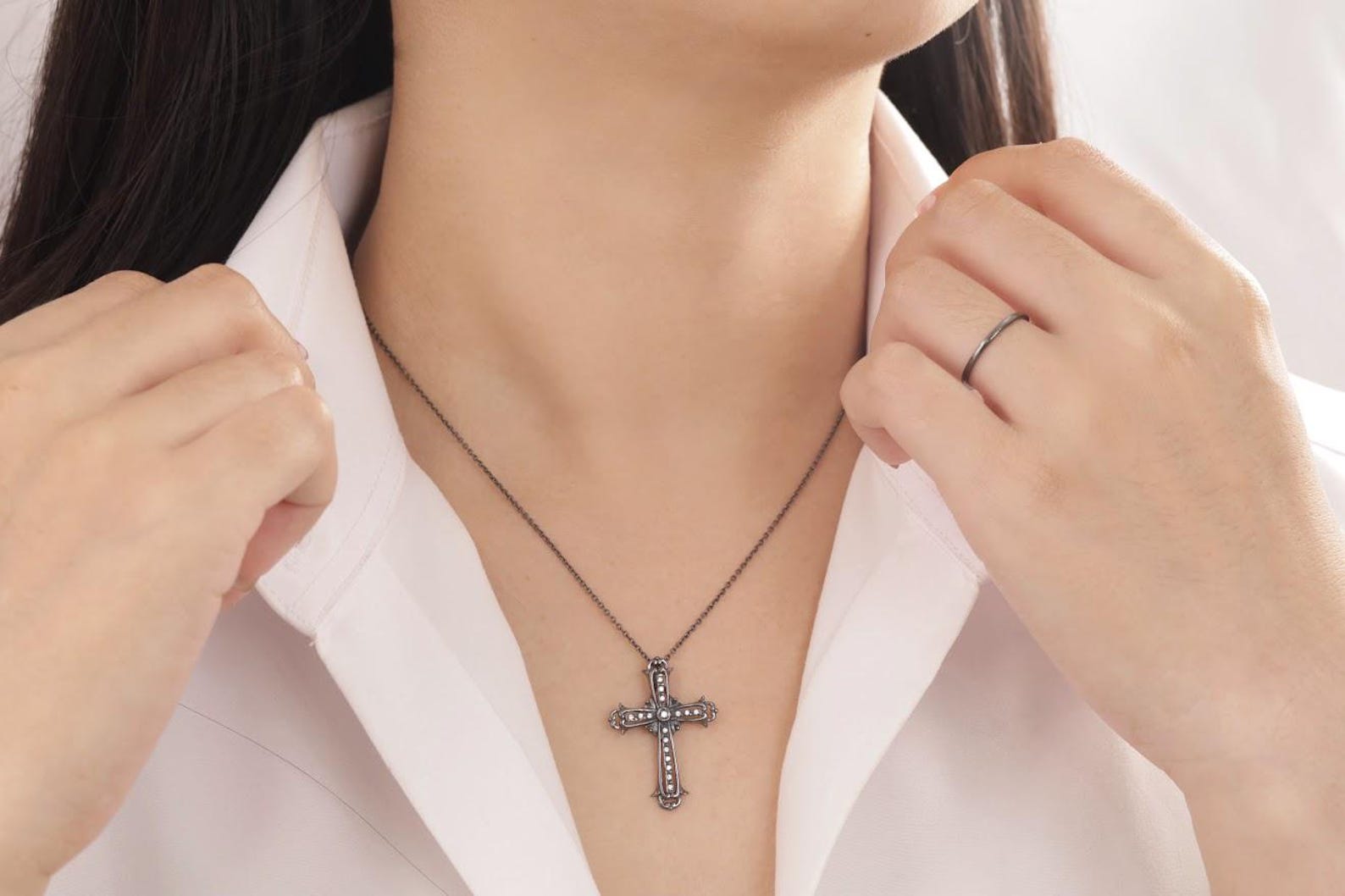 Diamond Cross Necklace, Cross Pendant Necklace, Christian Faith Necklace for Women, Religious Necklace, Baptism Gift