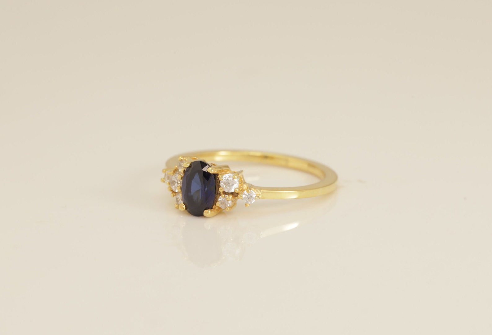 0.50 CT Blue Sapphire Engagement Ring, Cluster Diamond Wedding Ring, September Birthstone Gift, Bridal Promise Ring