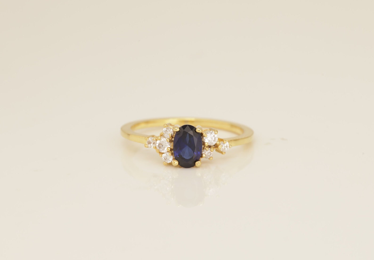 0.50 CT Blue Sapphire Engagement Ring, Cluster Diamond Wedding Ring, September Birthstone Gift, Bridal Promise Ring