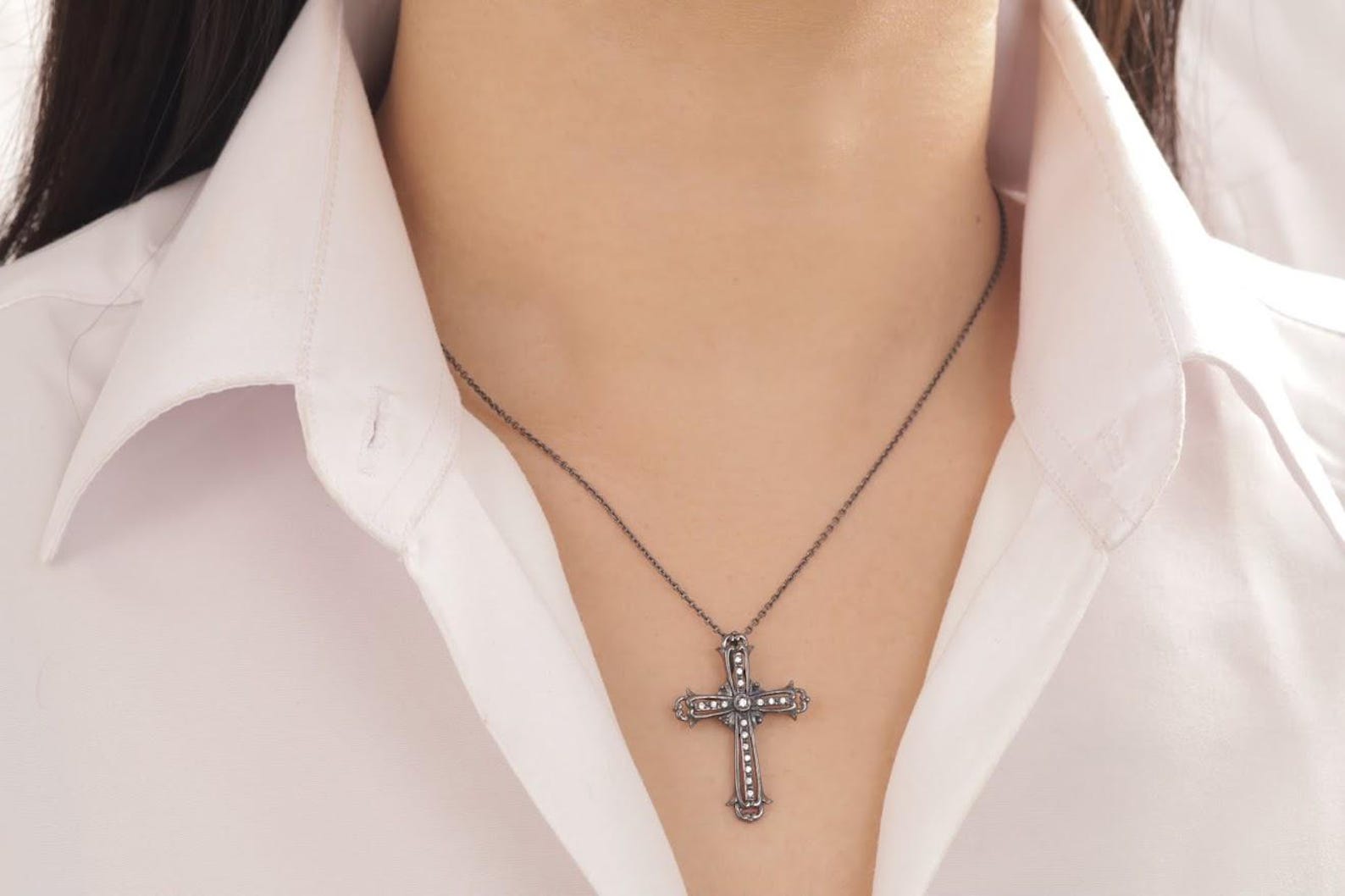 Diamond Cross Necklace, Cross Pendant Necklace, Christian Faith Necklace for Women, Religious Necklace, Baptism Gift