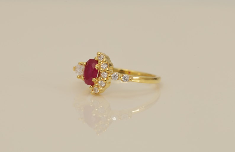 Ruby Engagement Ring, Cluster Engagement Ring, July Birthstone Ring, Unique Ruby Cluster Ring, Promise Ring
