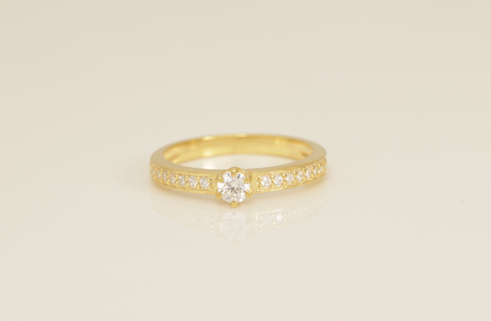 Six Prong Channel Set Engagement Ring, Half Eternity Diamond Engagement Ring, Bridal Promise Ring for Women, Anniversary Ring