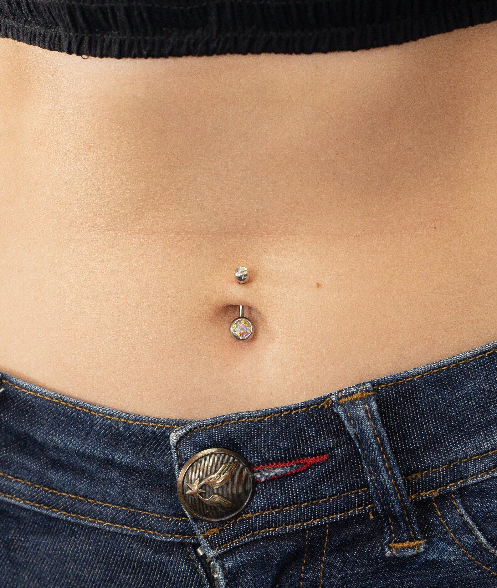 Bezel Set Simulated Diamonds Belly Ring, Sterling Silver Curved Barbell, Dainty Belly Ring, Belly Button Jewelry, Navel Piercing