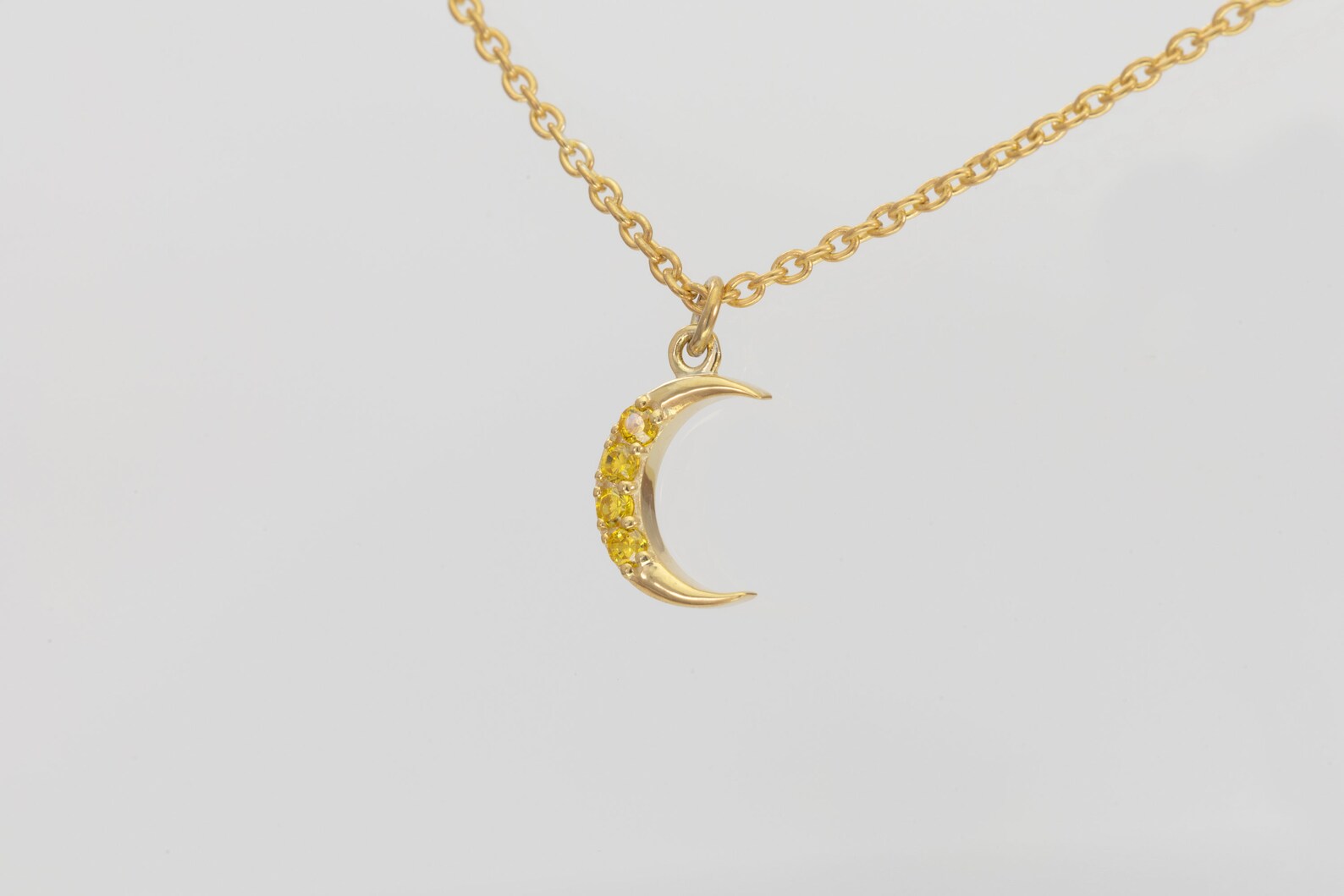 Crescent Moon Yellow Sapphire Necklace, September Birthstone Necklace, Unique Necklace Gift for Women, Crescent Charm