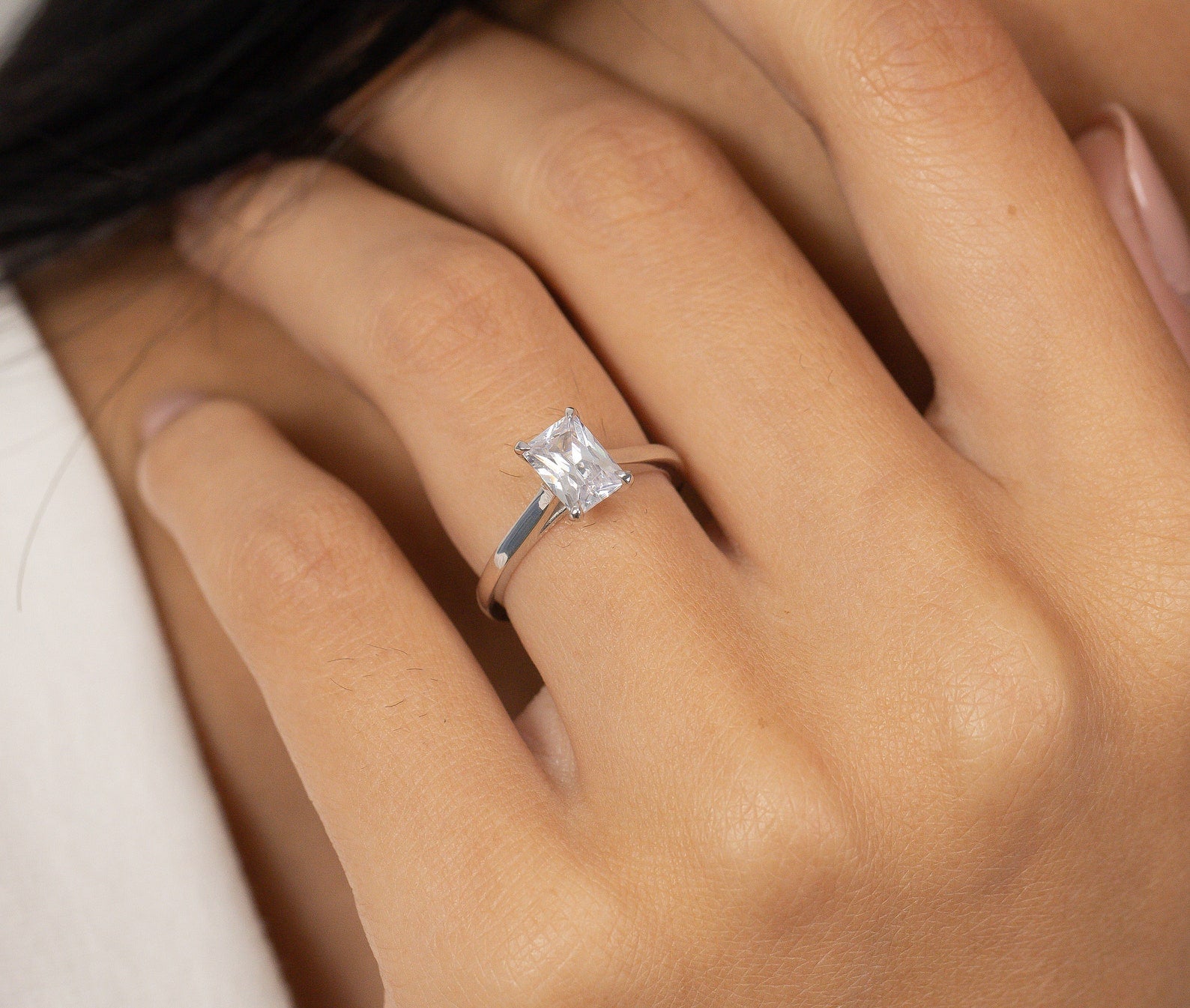 1 Ct Emerald Cut Diamond Engagement Ring, Vintage Anniversary Ring, Classic Ring Gift for Women, Promise Ring