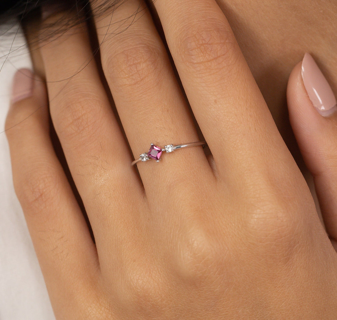 Princess Cut Ruby Engagement Ring, Vintage Wedding Ring, July Birthstone Ring, Anniversary Ring Gift for Her